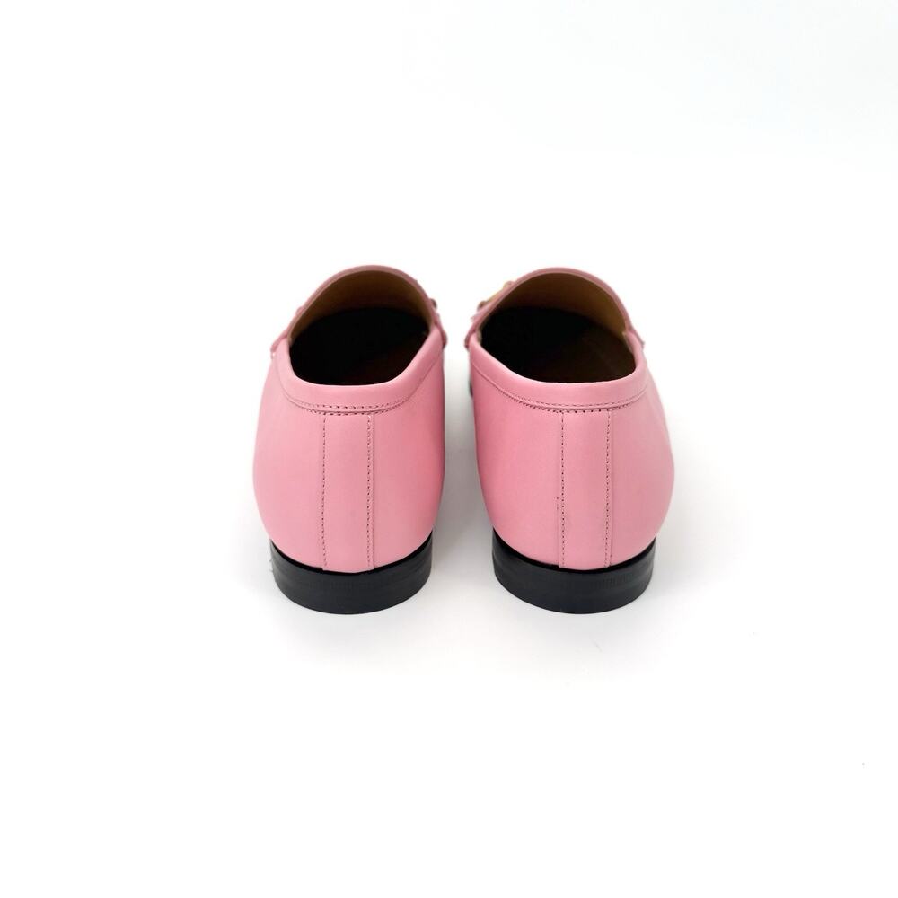 NIB Gucci Jordaan EU 37 US 7 Butterfly Pink Leather Gold Horsebit Flat Loafer - Picture 9 of 15